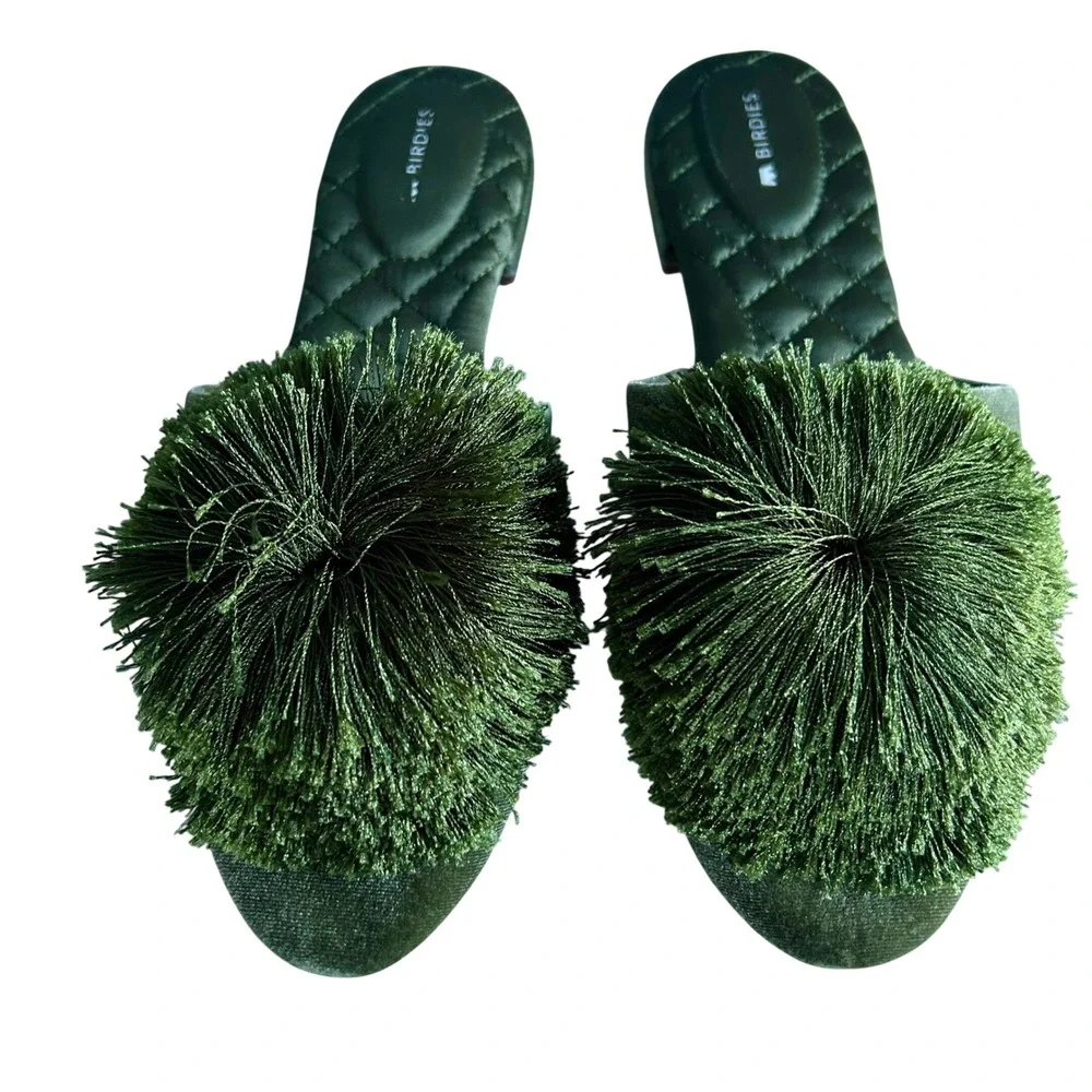 Birdies Green Pom-Pom Slide Flats
